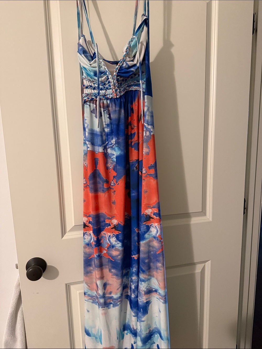 Cynthia Rowley Blue, Coral & Mint Braided-Strap Maxi Dress